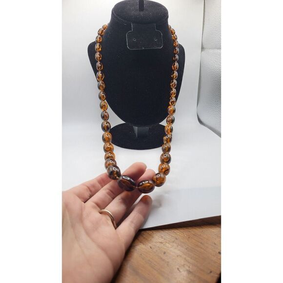 Vintage 70s Graduated Beaded Acrylic Faux Amber Necklace 29 in - Picture 2 of 8